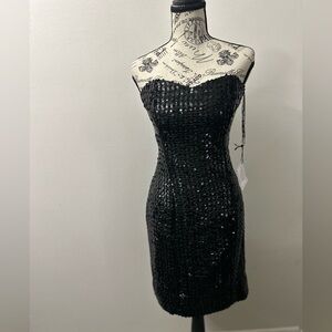 Strapless Black Sequin Party Mini Dress